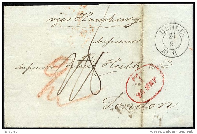 HAMBURG 1843, T 26 SEP, Rote Sonderform Auf Brief Von Berlin (K2) Via - Prephilately