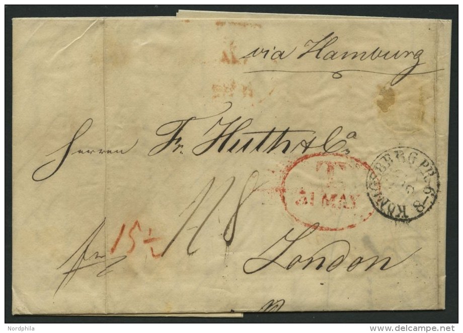 HAMBURG - GRENZ&Uuml;BERGANGSSTEMPEL 1842, T 31 MAY, In Rot Auf Brief Von K&ouml;nigsberg (K1) &uuml;ber Hamburg (r&uuml - Prephilately