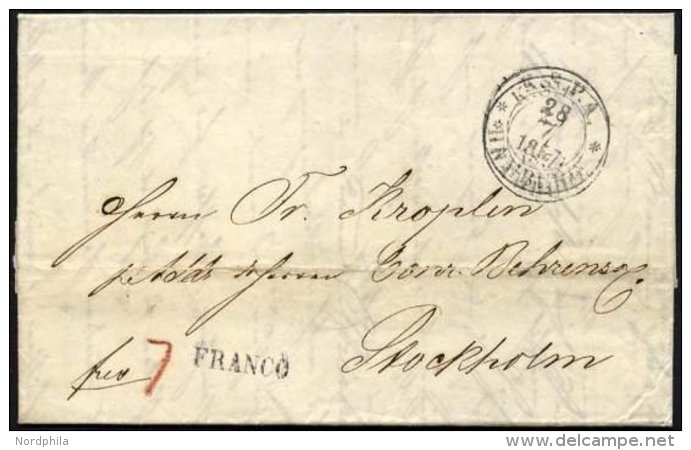 HAMBURG-VORPHILA 1857, K.S.P.A. HAMBURG, K2 Und L1 FRANCO Auf Brief Nach Stockholm, R&uuml;ckseitiger K1 KDOPA HAMBURG, - Prephilately