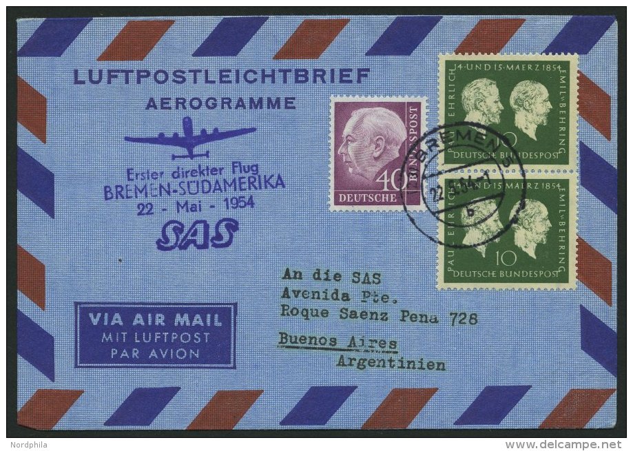 ERST-UND ER&Ouml;FFNUNGSFL&Uuml;GE 2477 BRIEF, 22.5.54, Bremen-Buenos Aires, Prachtbrief - Covers & Documents