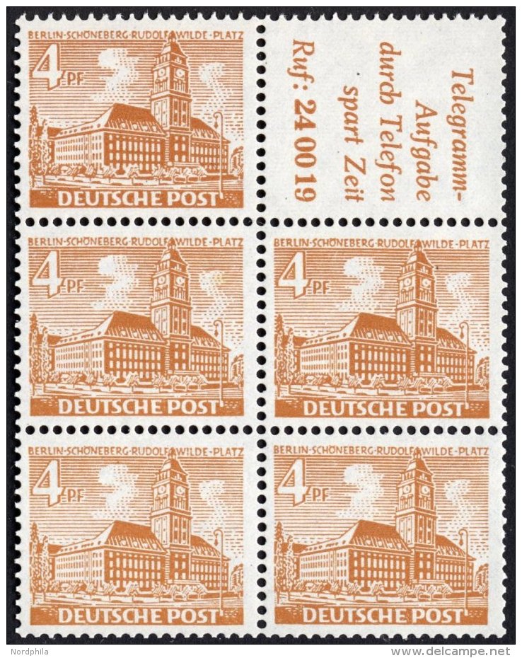 ZUSAMMENDRUCKE H-Bl. 8 **, 1952, Heftchenblatt 4 Pf. Bauten, Ohne Rand, Pracht, Mi. 180.- - Zusammendrucke