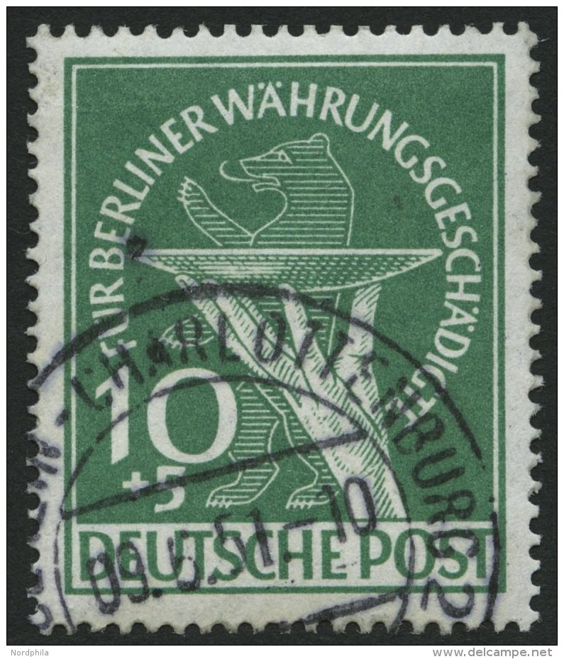 BERLIN 68 O, 1949, 10 Pf. W&auml;hrungsgesch&auml;digte, Pracht, Gepr. D. Schlegel, Mi. 190.- - Used Stamps