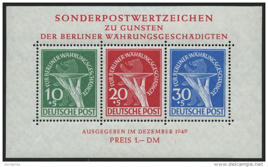 BERLIN Bl. 1II **, 1949, Block W&auml;hrungsgesch&auml;digte, Beide Abarten, Pracht, R!, Mi. 2500.- - Used Stamps