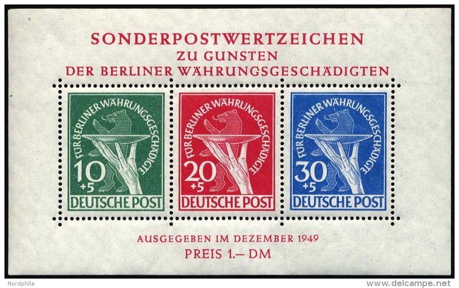 BERLIN Bl. 1 **, 1949, Block W&auml;hrungsgesch&auml;digte, Pracht, Mi. 950.- - Used Stamps