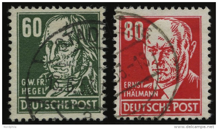 DDR 338z,340XII O, 1952/3, 60 Pf. Hegel Und 80 Pf. Th&auml;lmann, Beide Wz. 2XII, 2 Prachtwerte, Gepr. Sch&ouml;nherr, M - Used Stamps