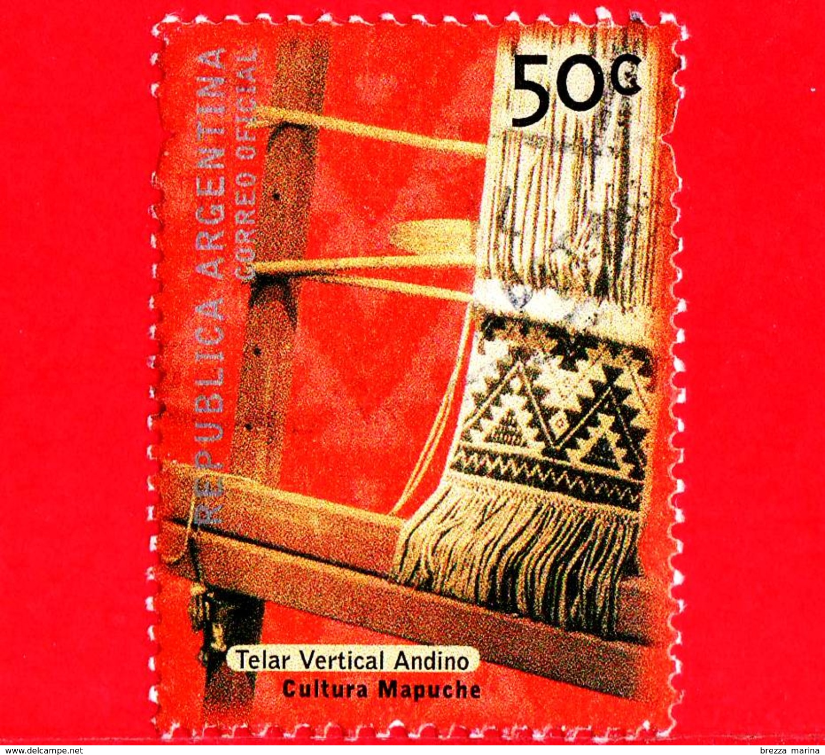 ARGENTINA - Usato -  2000 - Manufatti Archeologici - Cultura Mapuche - Telaio - Telar Vertical Andino - 50 C - Used Stamps