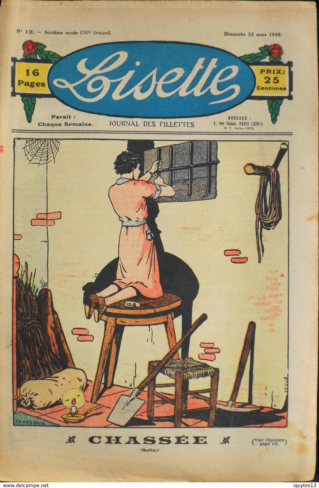 LISETTE - Journal Des Fillettes - N° 12 - Seizième Année - Dimanche 22 Mars 1936 - En BE - Lisette