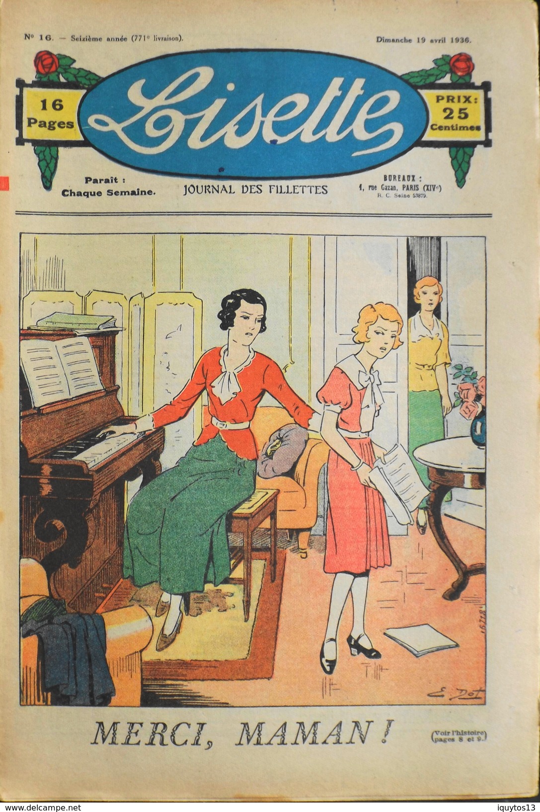 LISETTE - Journal Des Fillettes - N° 16 - Seizième Année - Dimanche 19 Avril 1936 - En BE - Lisette