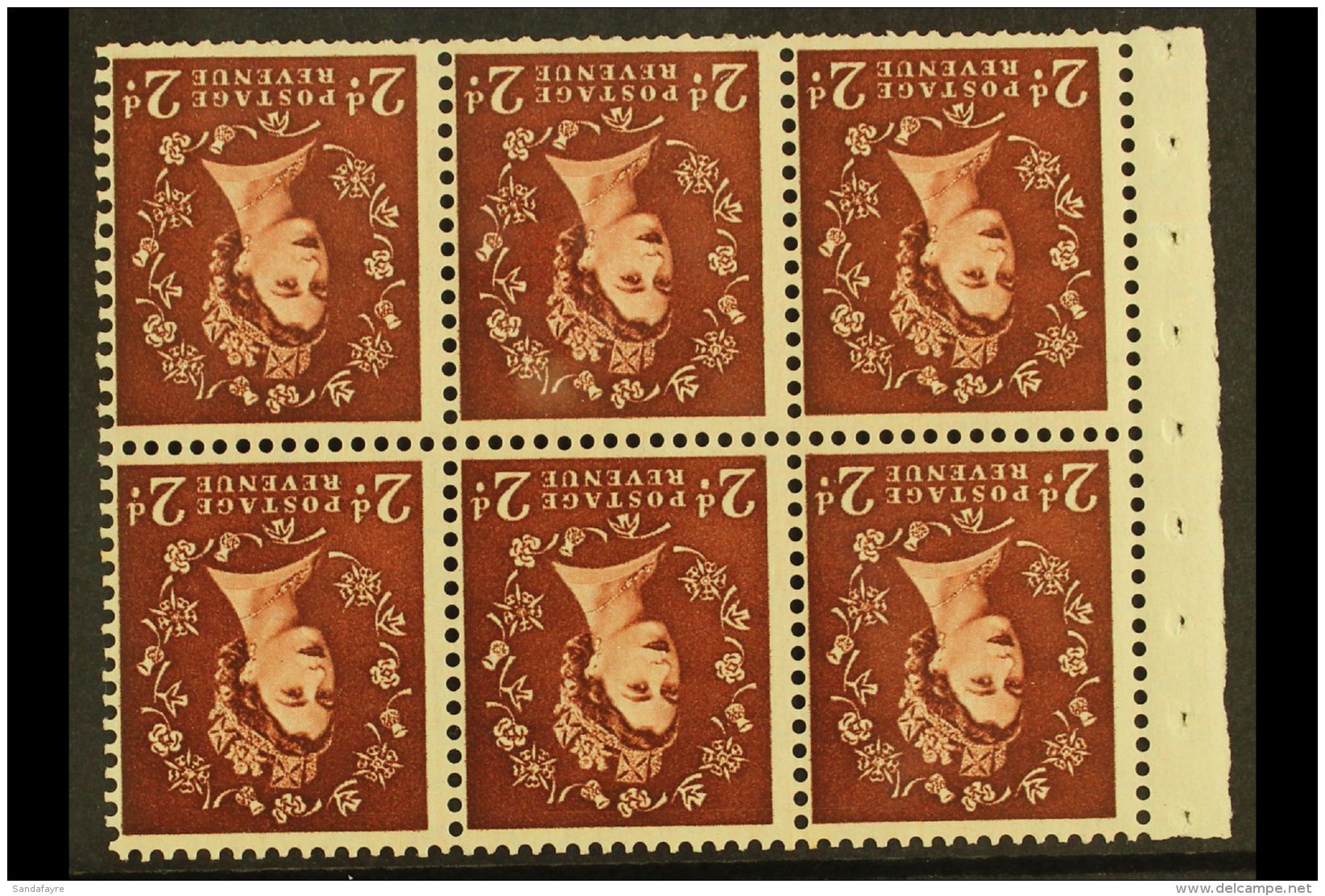 1953  2d Brown Inverted "Tudor Crown" Wmk BOOKLET PANE, SG Spec SB76a, Never Hinged Mint For More Images, Please... - Sonstige & Ohne Zuordnung