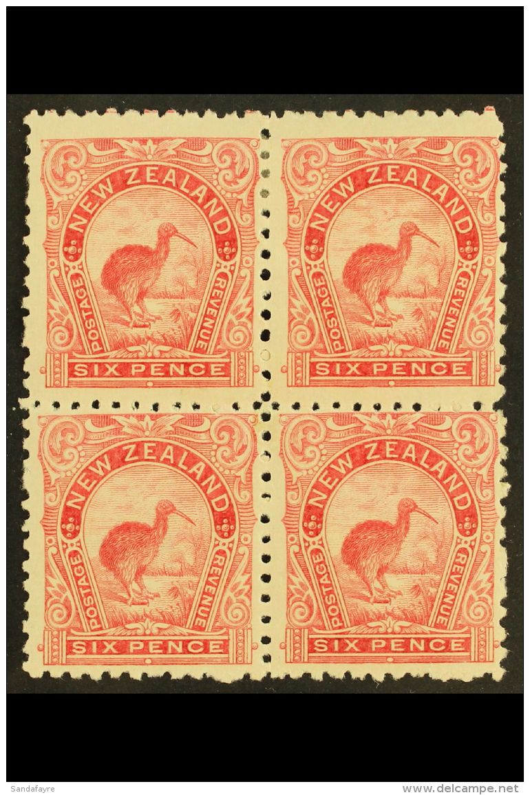 1899-1903  6d Pale Rose Kiwi, SG 265, Mint BLOCK OF FOUR, Gum Disturbed On Right Vertical Pair, The Lower Left... - Sonstige & Ohne Zuordnung