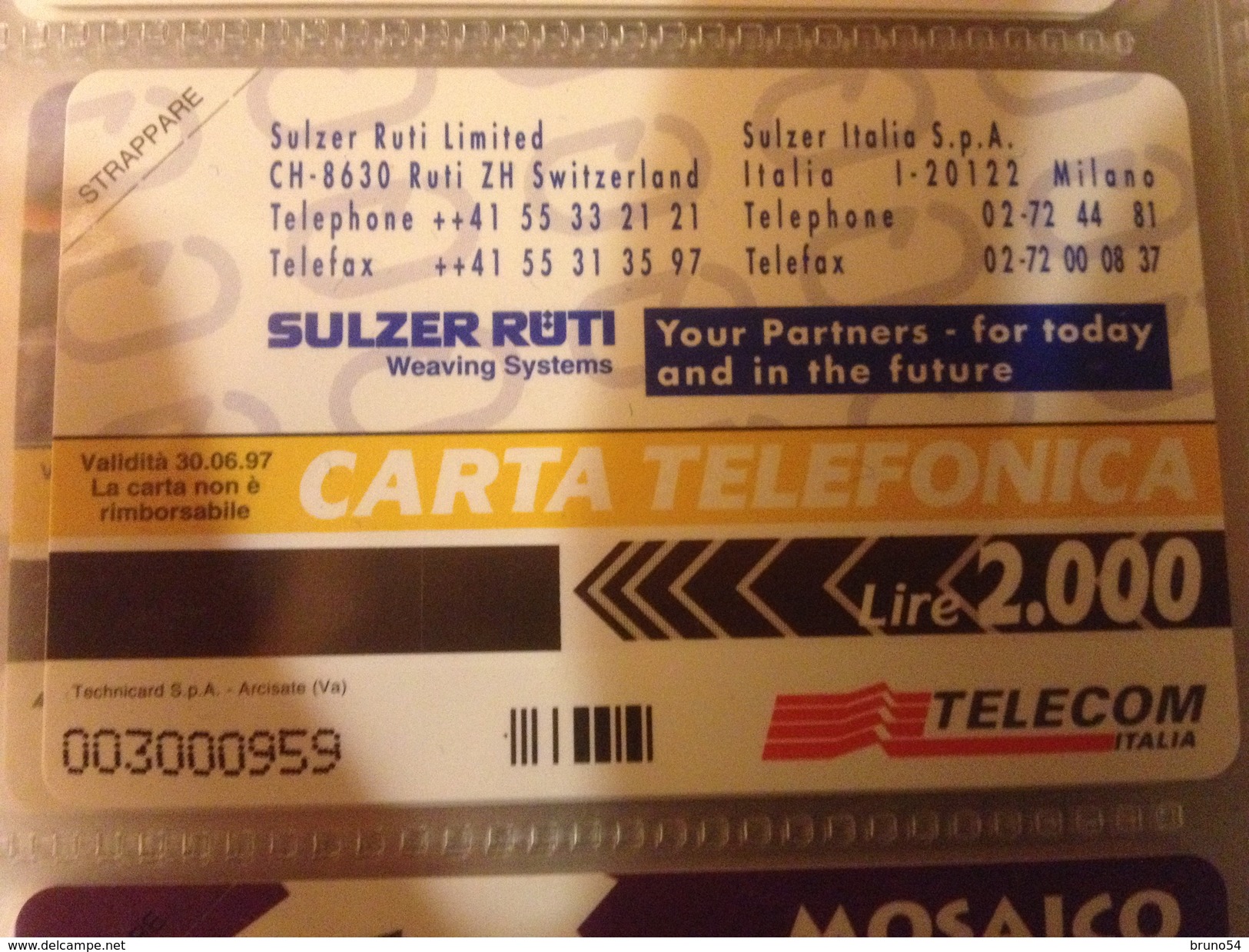 Scheda Telefonica Golden 255 Nuova Da Lire 2000 Sulzer Ruti ITMA 95 Tiratura 18.000 - Private TK - Reprints