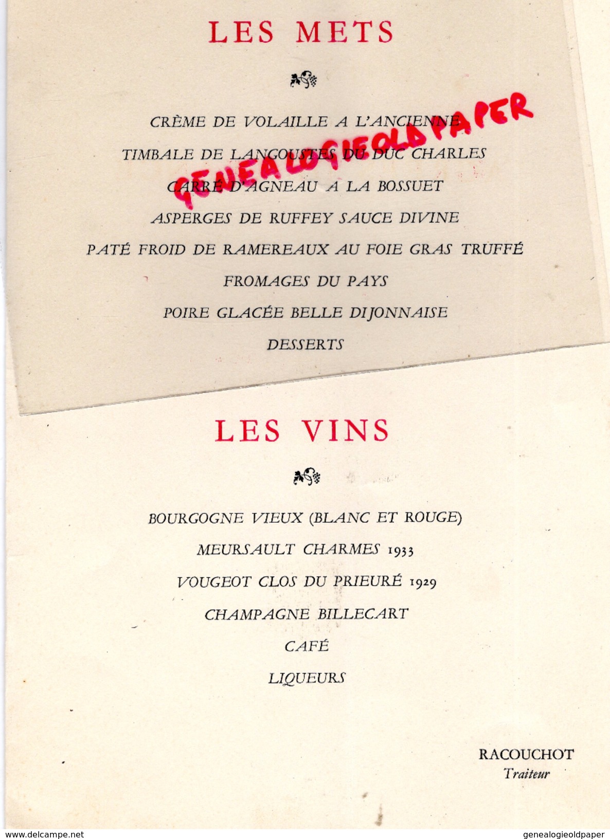 21 - DIJON - BEAU MENU CARTONNE- TOUR DE BAR FUSAIN D. RICHIER- CONGRES DES AGREES DE FRANCE-1936- RACOUCHOT TRAITEUR- - Menú