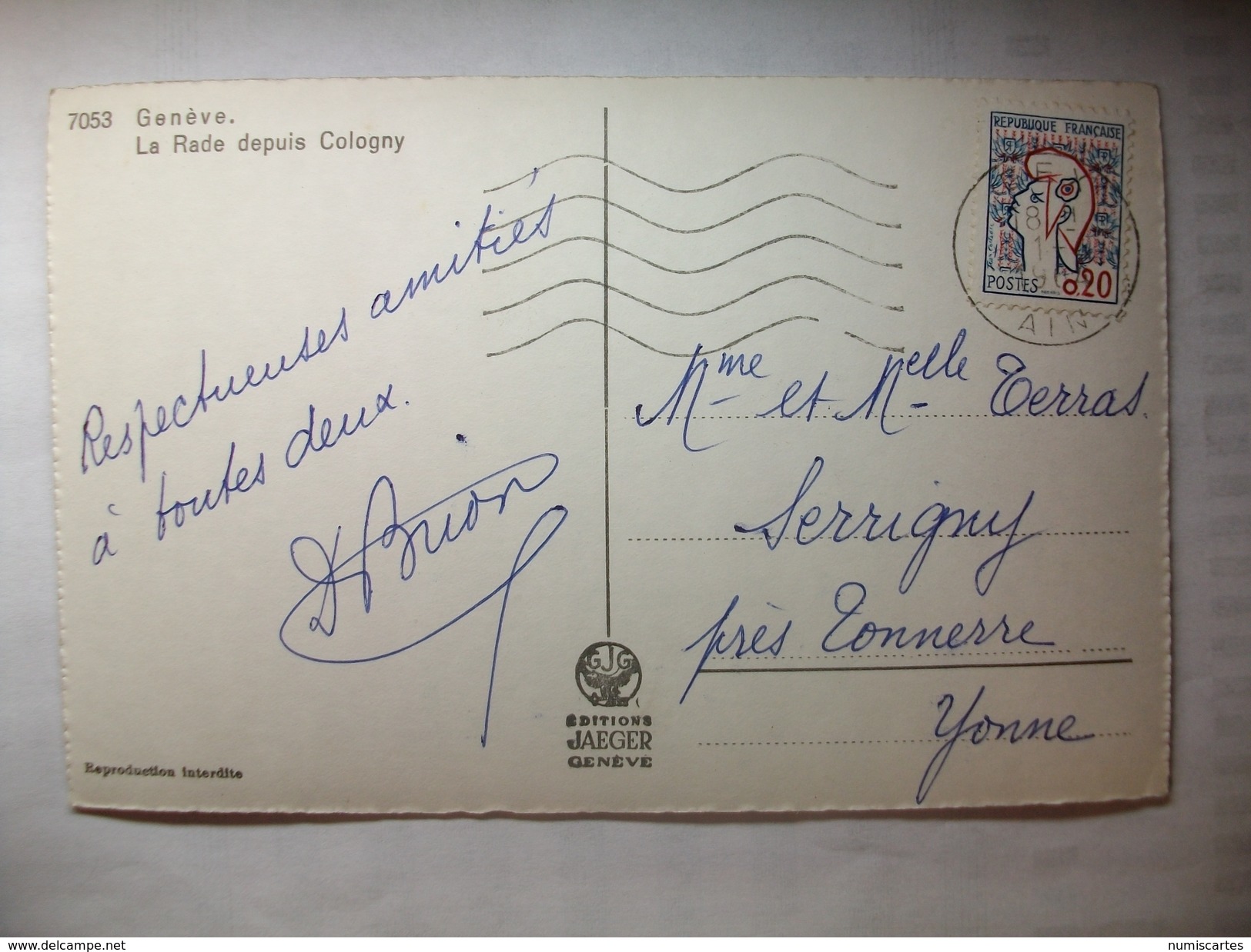 Carte Postale Suisse Genève - La Rade Depuis Cologny (Petit Format Oblitérée 1964 ) - Cologny