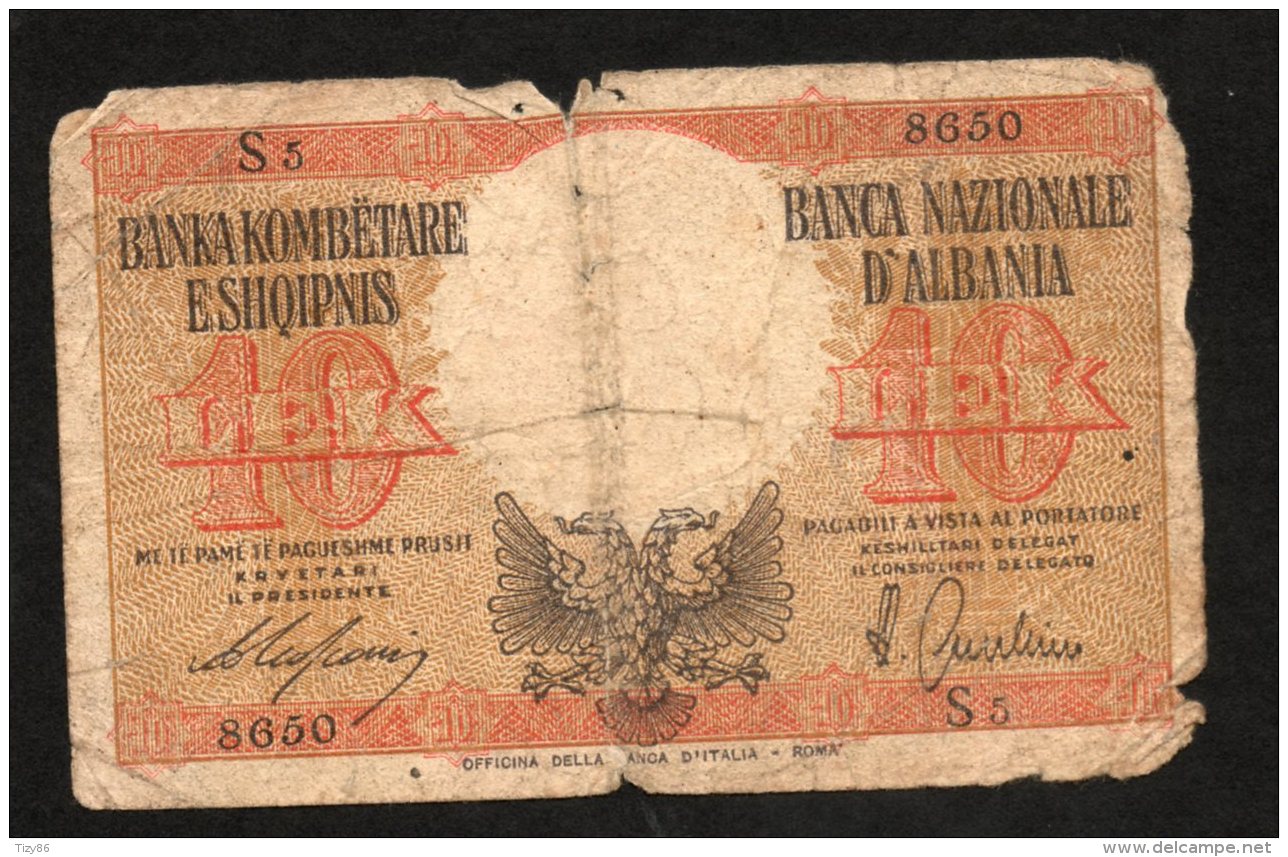 Banconota Albania 10 Lek 1940 Circolata - Albanie