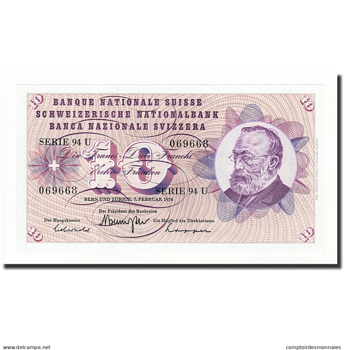 Billet, Suisse, 10 Franken, 1955-77, 1974-02-07, KM:45t, NEUF - Suiza