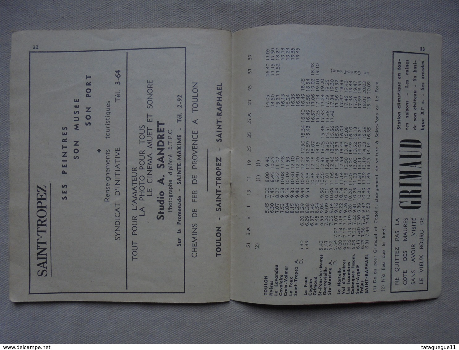 Ancien - Horaire Hiver 1958-59 Tous les services de car - Région St Raphaël