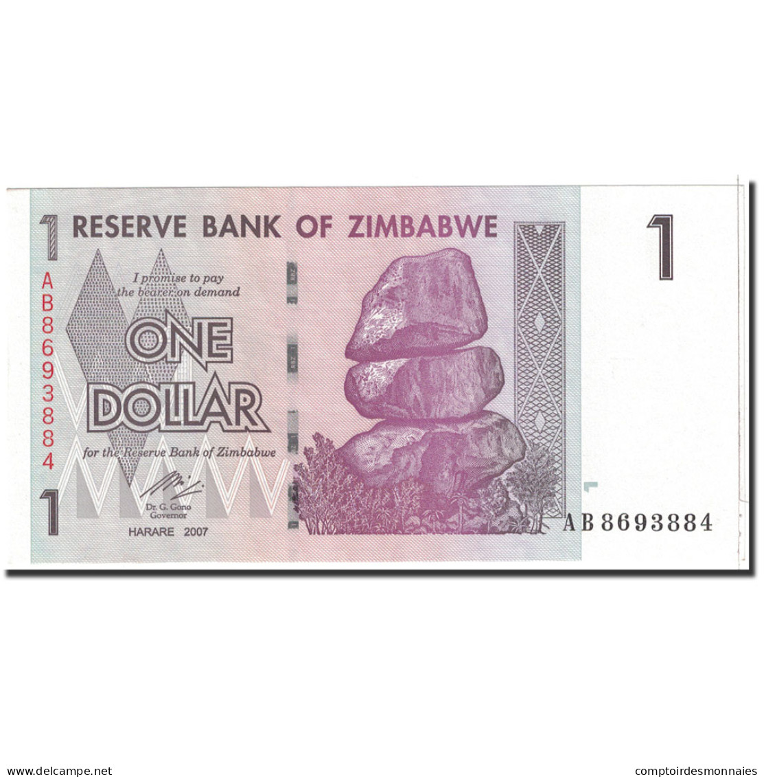 Billet, Zimbabwe, 1 Dollar, 2007, Undated, KM:65, NEUF - Zimbabwe