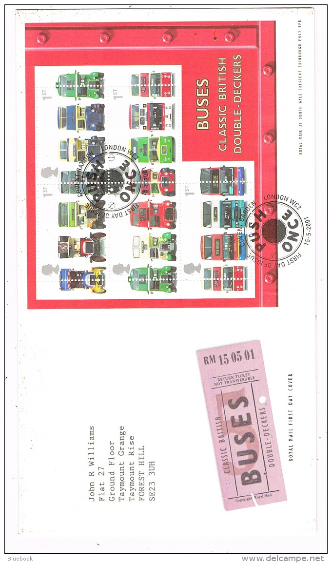 RB 1151 - 2001 GB FDC 2 X First Day Covers - Buses Miniature Sheet &amp; Se-tenant Strip - 2001-2010 Em. Décimales