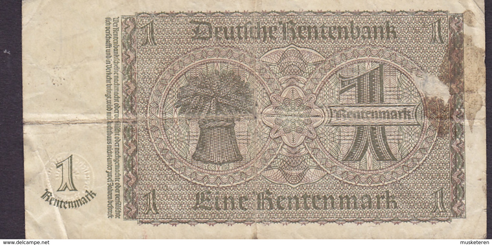 Germany - 1 MARK Rentenbankschein Berlin (30-1-1937) C 07775750 (2 Scans) - 1 Rentenmark