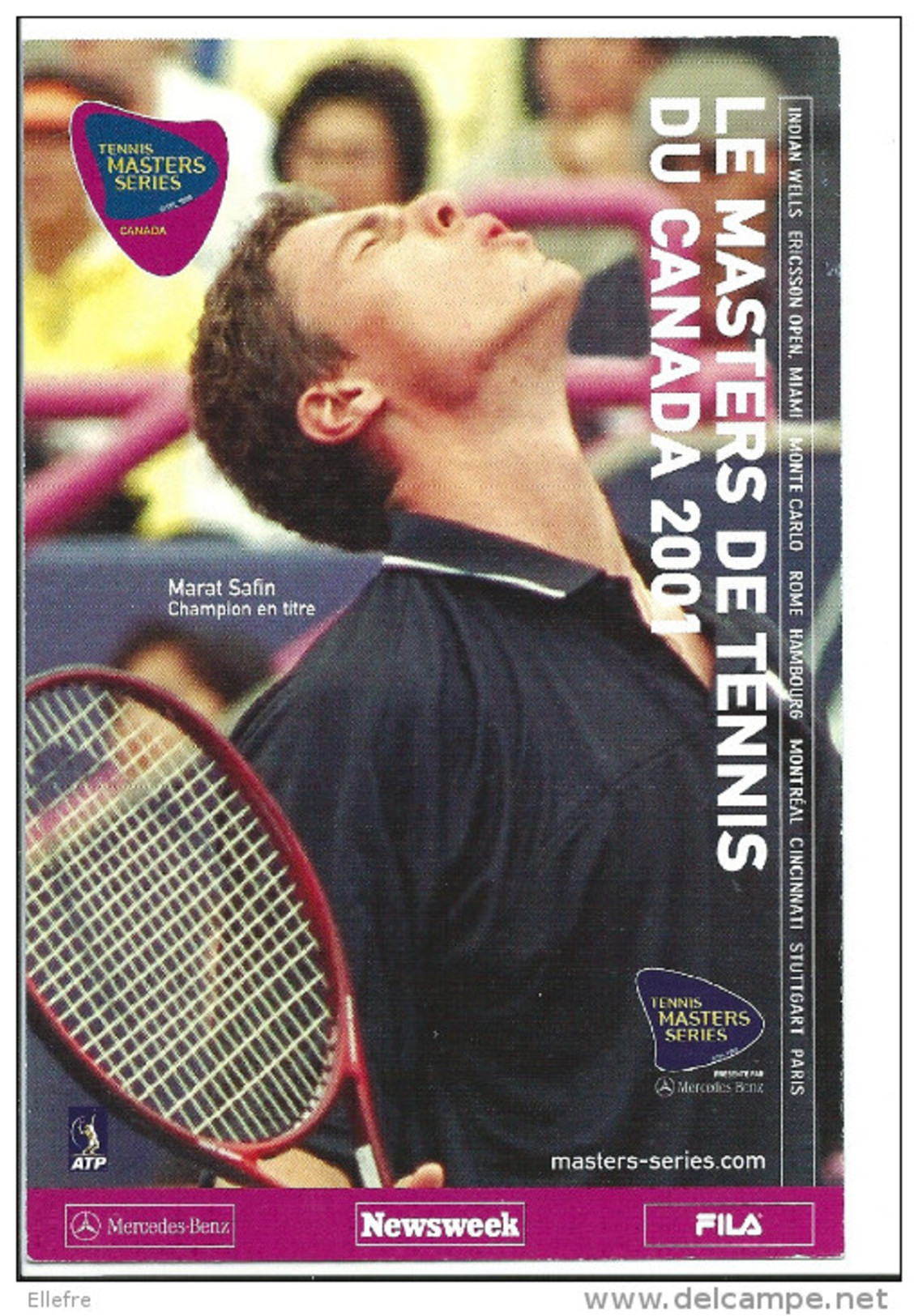 MARAT SAFIN - Master De Tennis Du Canada 2001 - Calendrier Des Compétitions Au Dos - Autres & Non Classés