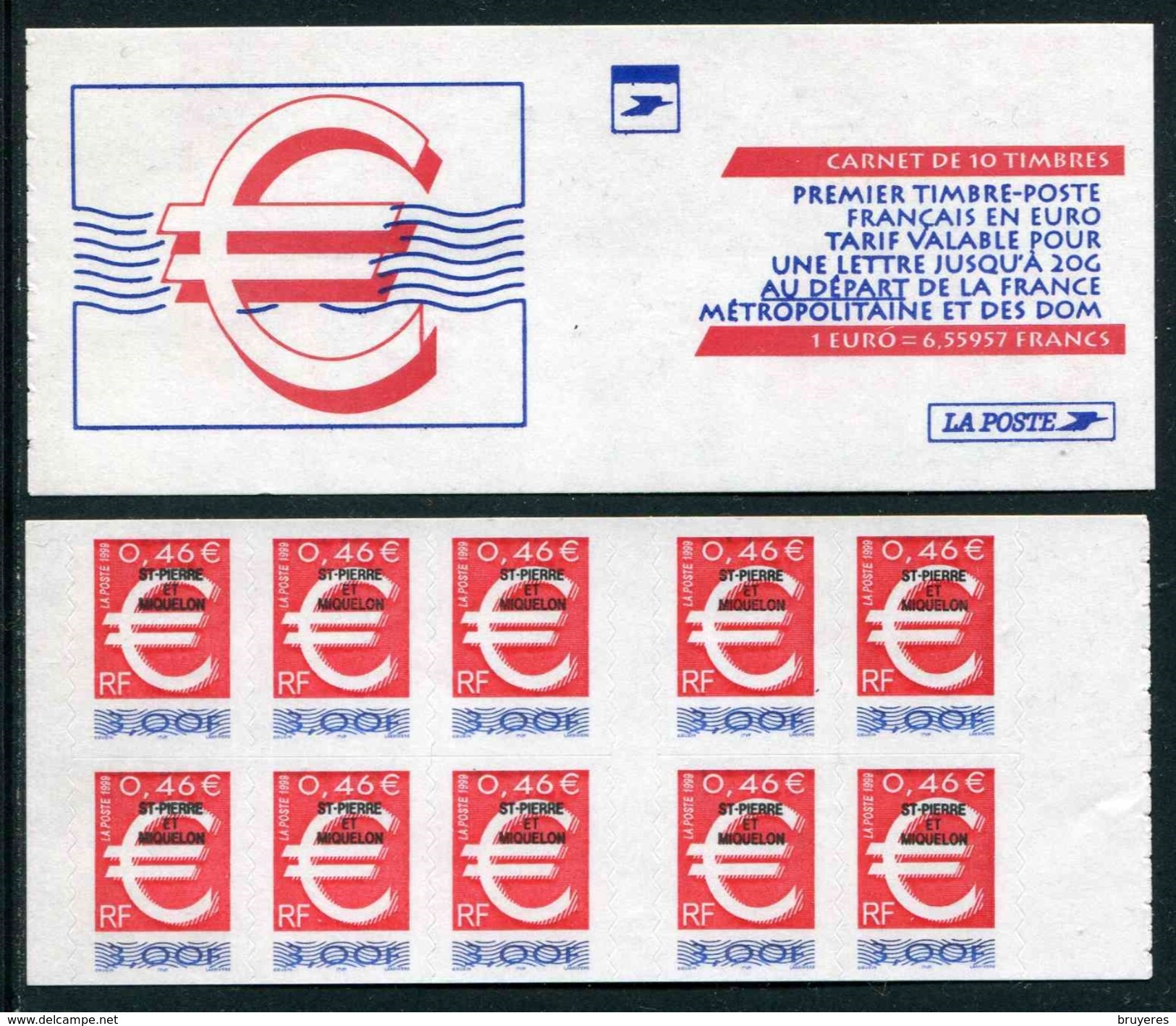 Carnet De 1999 De 10 Timbres "type EURO Surchargé" Avec Couvert. Blanche "Premier Timbre-Poste Français En Euro" - Booklets