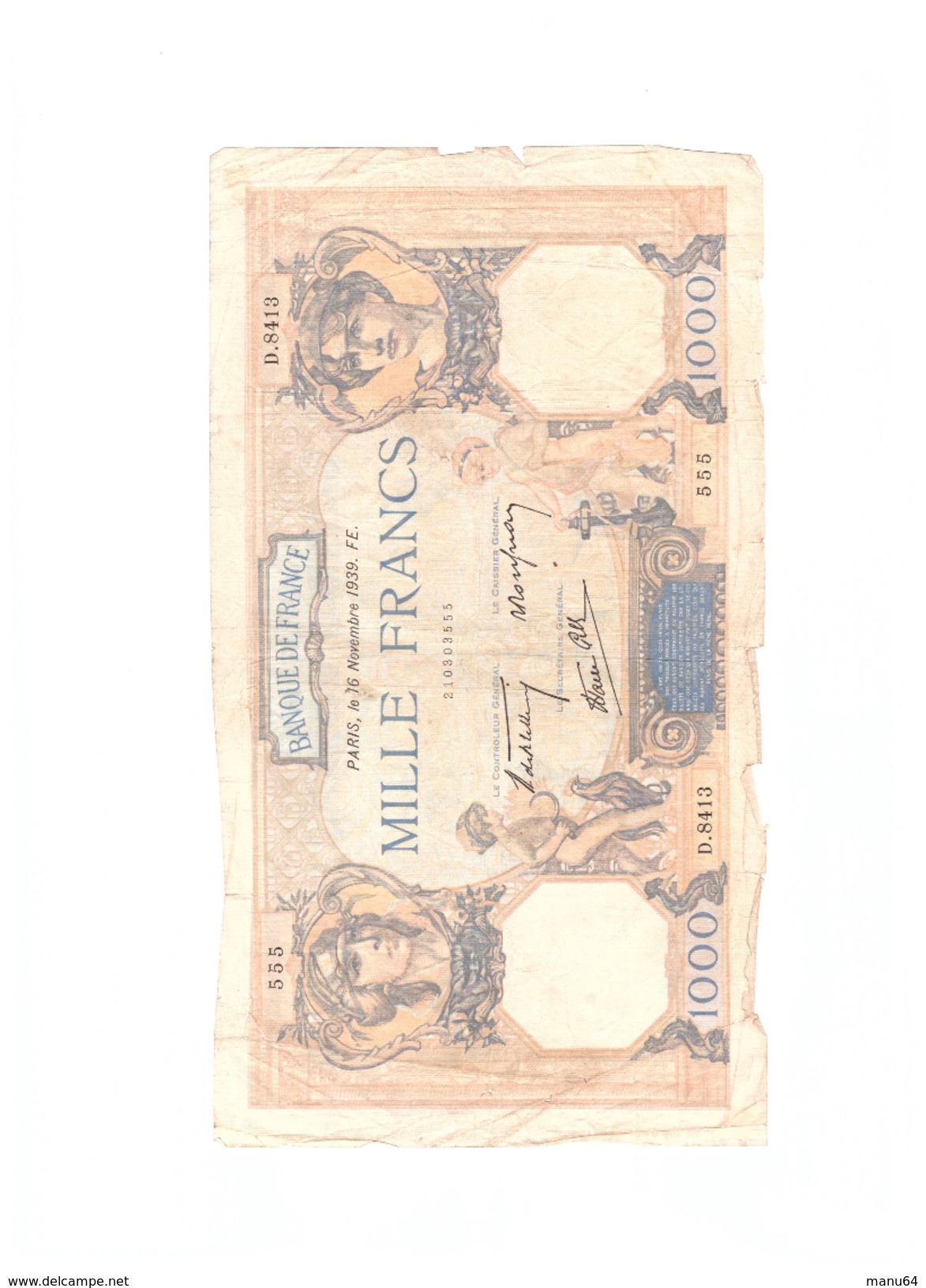 1000 Francs Francais "Cérès Et Mercure" Du 16.11.1939 BC - 1 000 F 1927-1940 ''Cérès Et Mercure''