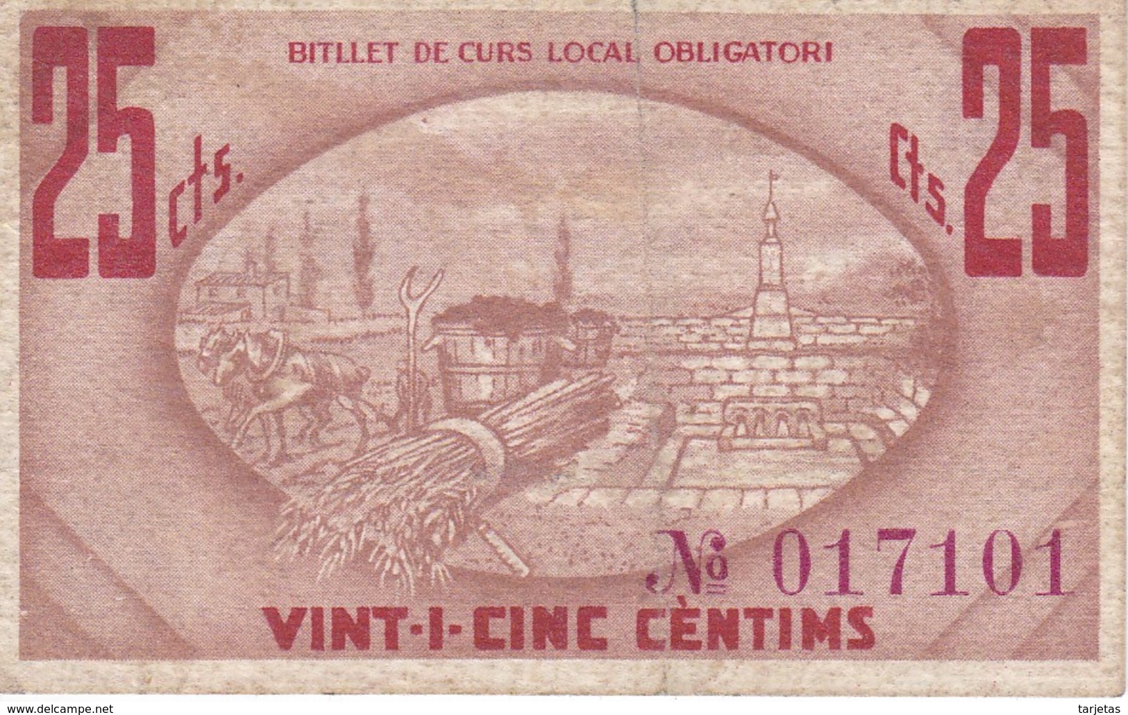 BILLETE DE 25 CTS DEL AJUNTAMENT DE GUISSONA DEL AÑO 1937 (BANKNOTE) - Other & Unclassified