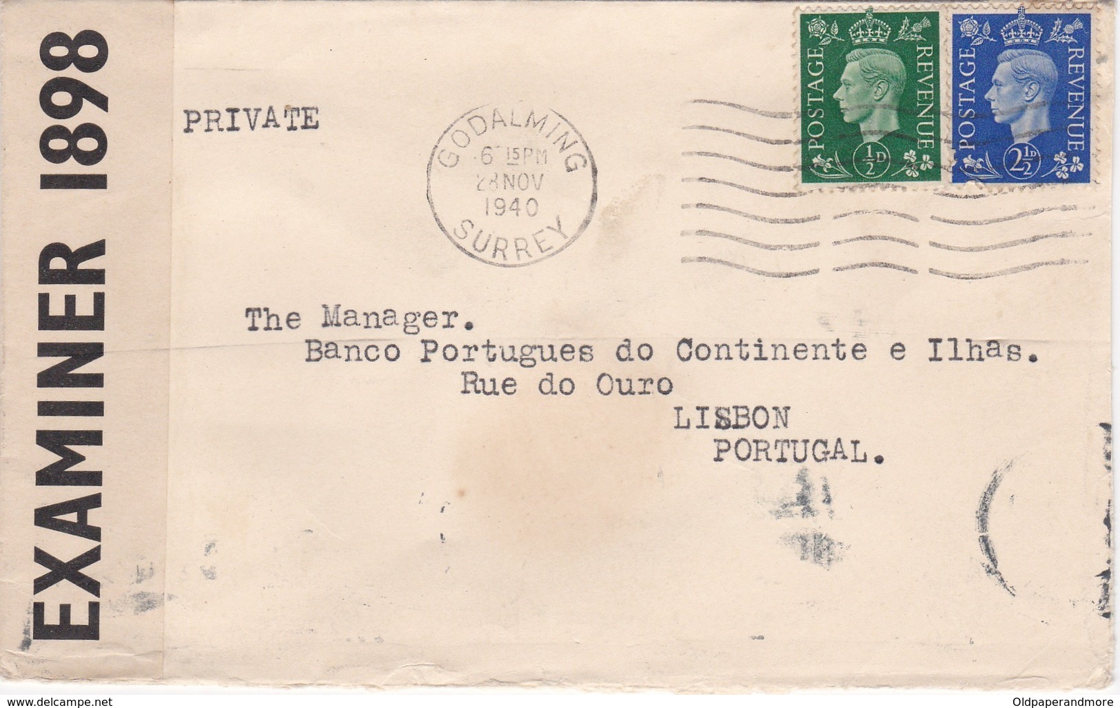 GREAT BRITTAIN - ENGLAND - PORTUGAL - LISBOA -1940 - EXAMINER COVER - Service