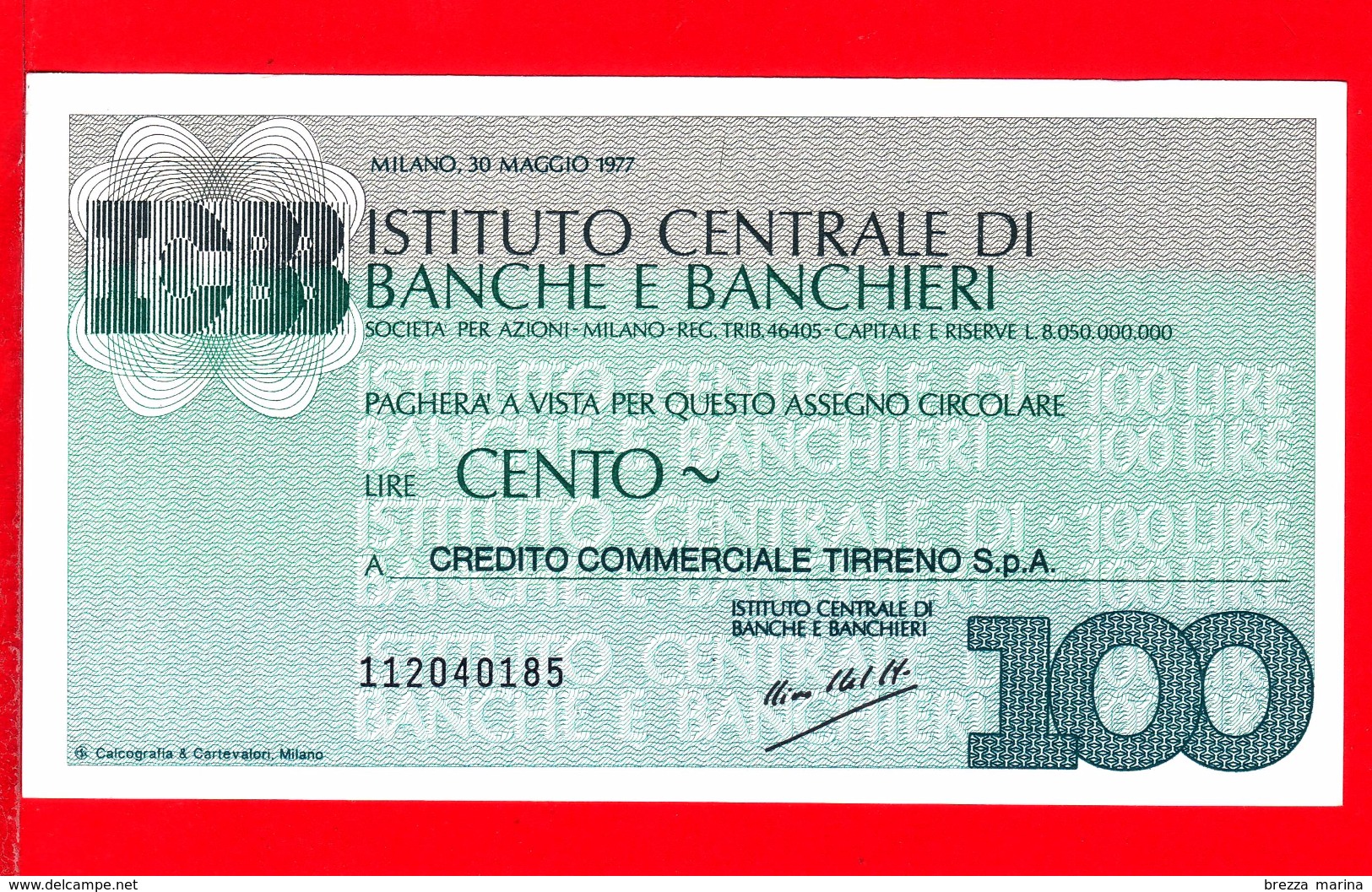 MINIASSEGNI -  ISTITUTO CENTRALE BANCHE E BANCHIERI - FdS - Credito Commerciale Tirreno - [10] Cheques Y Mini-cheques