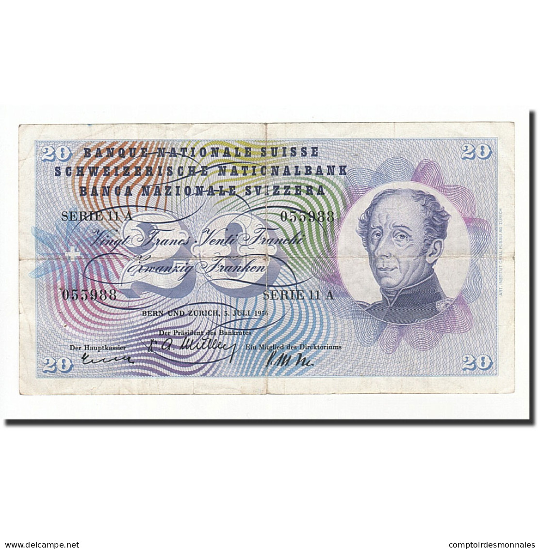 Billet, Suisse, 20 Franken, 1956-07-05, KM:46d, B - Schweiz