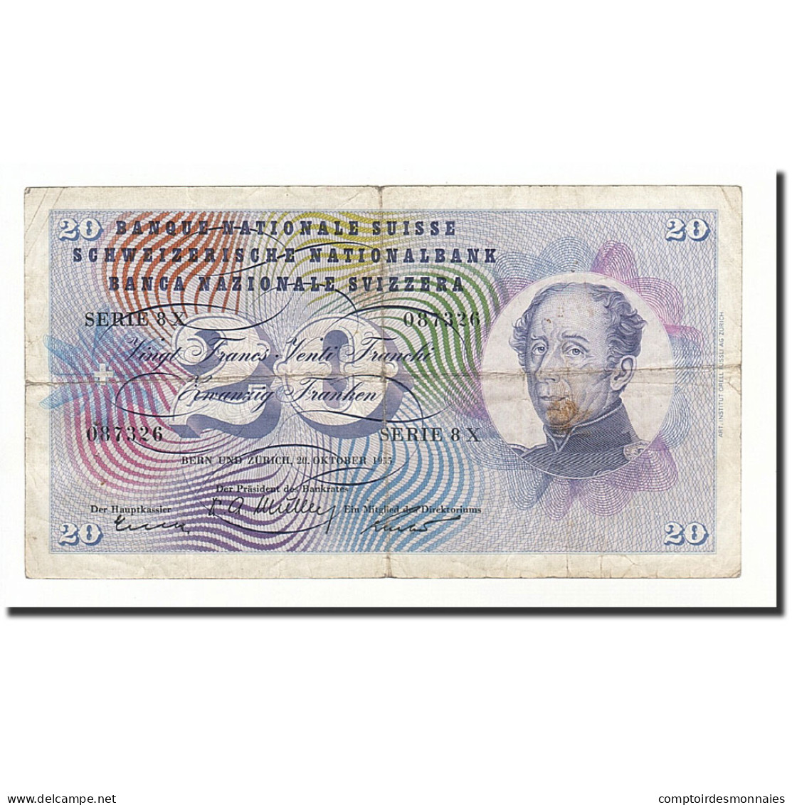 Billet, Suisse, 20 Franken, 1955-10-20, KM:46c, B - Suisse