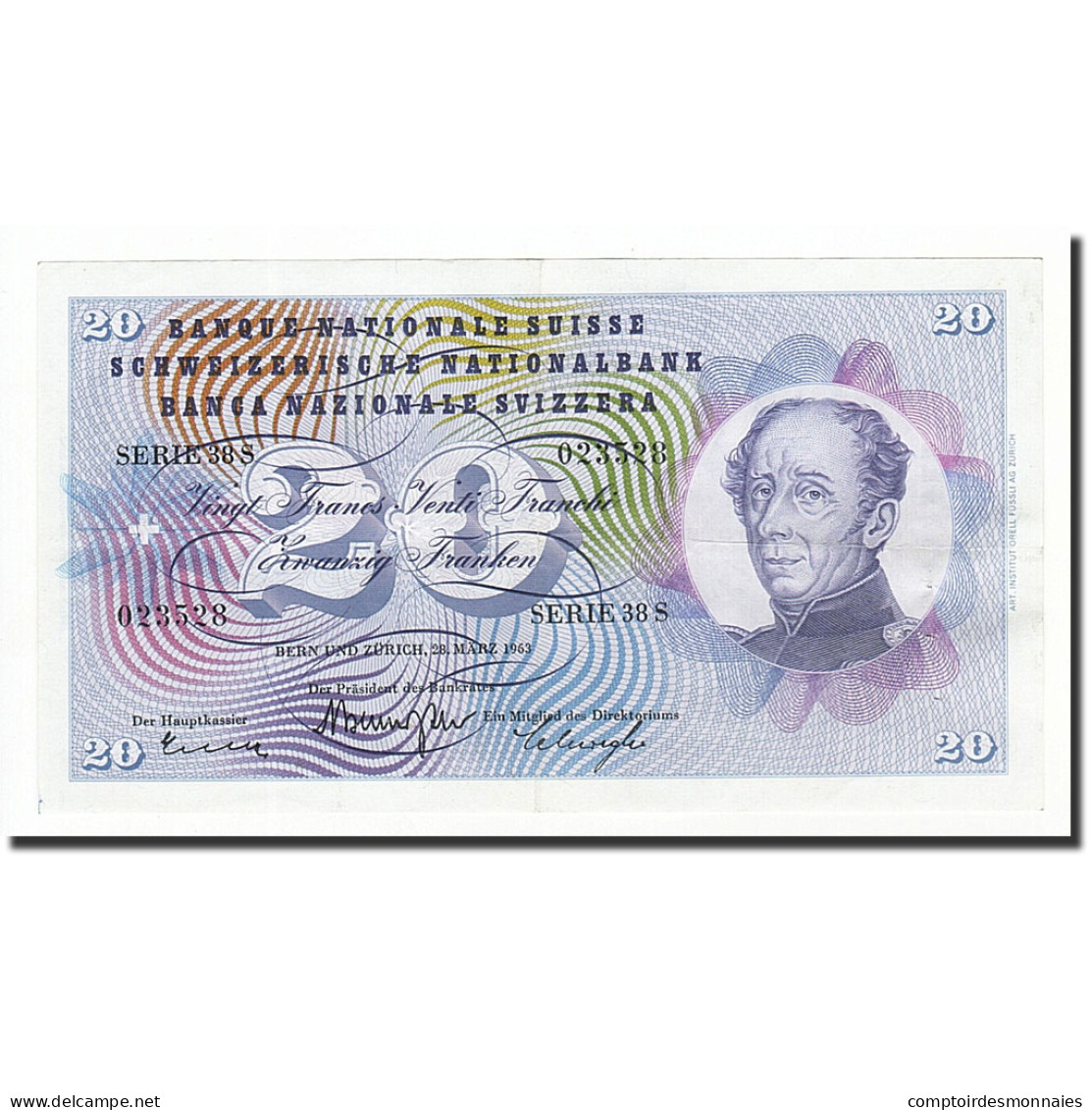 Billet, Suisse, 20 Franken, 1963, 1963-03-28, KM:46j, TTB - Schweiz