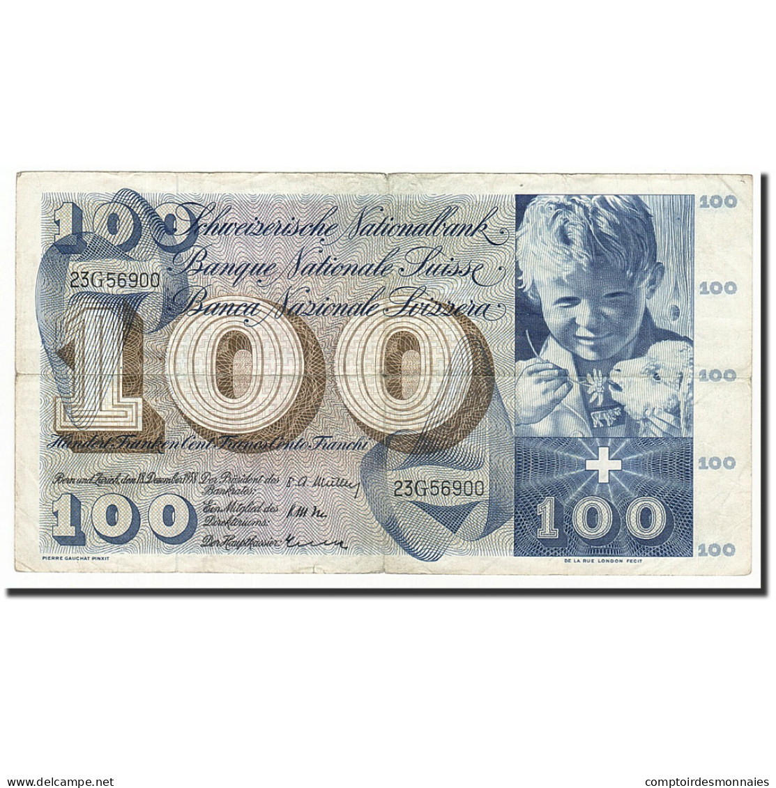 Billet, Suisse, 100 Franken, 1958-12-18, KM:49c, B+ - Switzerland