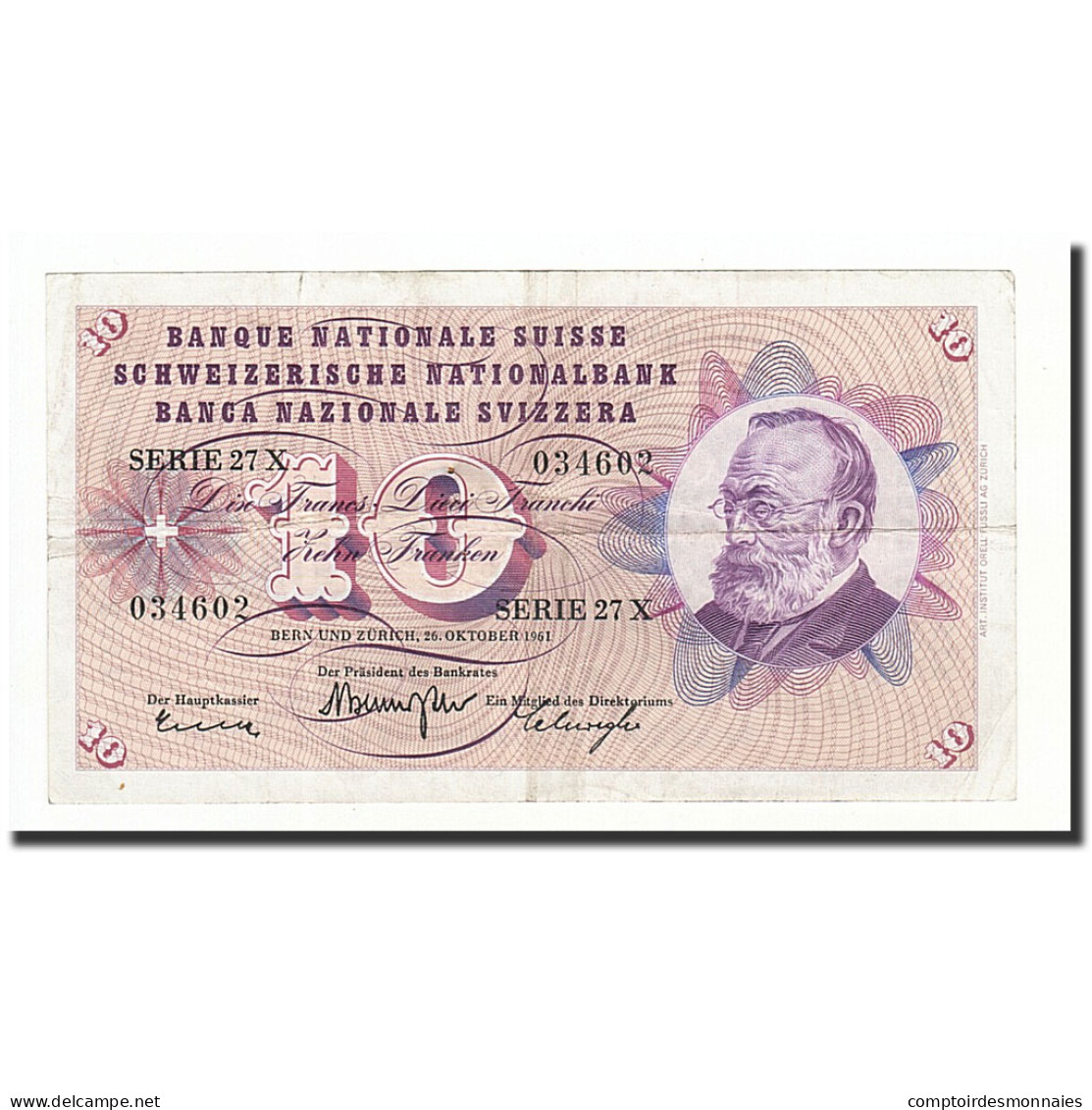 Billet, Suisse, 10 Franken, 1961, 1961-10-26, KM:45g, TB - Suisse