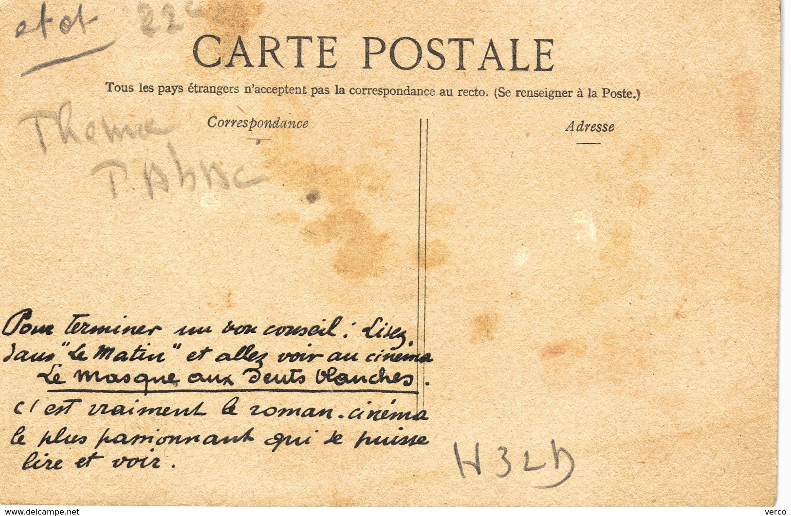 Carte Postale Ancienne De TABAC - GUERRE 1914 - Tabak