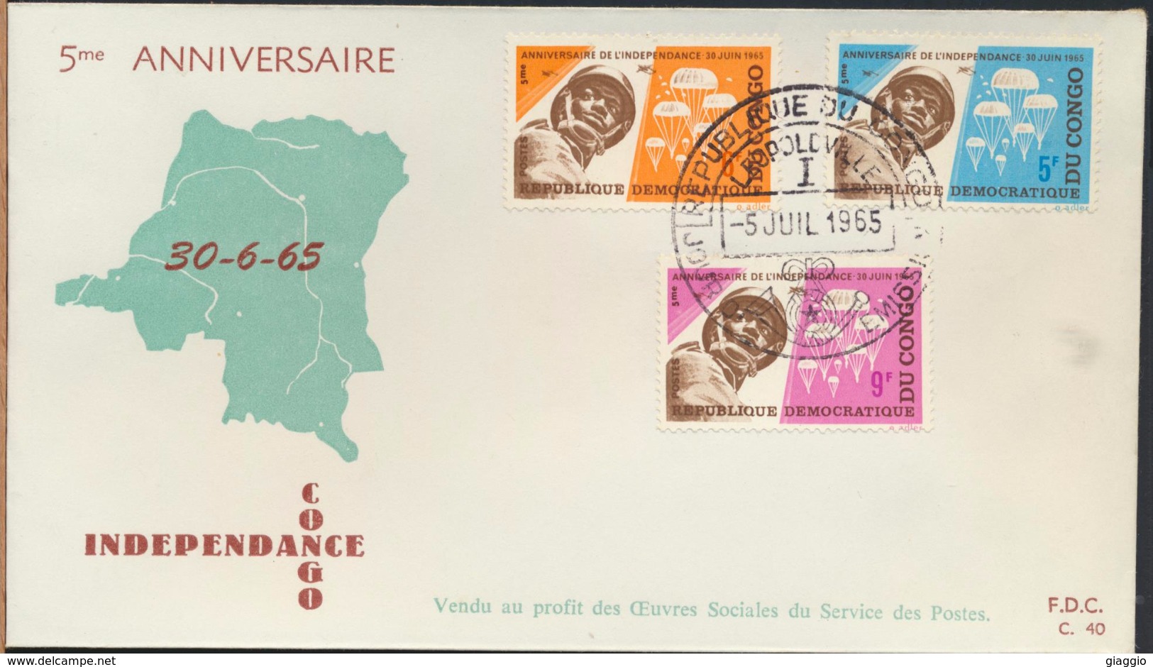 °°° CONGO - FDC - 5° ANNIVERSAIRE INDEPENDANCE - 1965 °°° - FDC