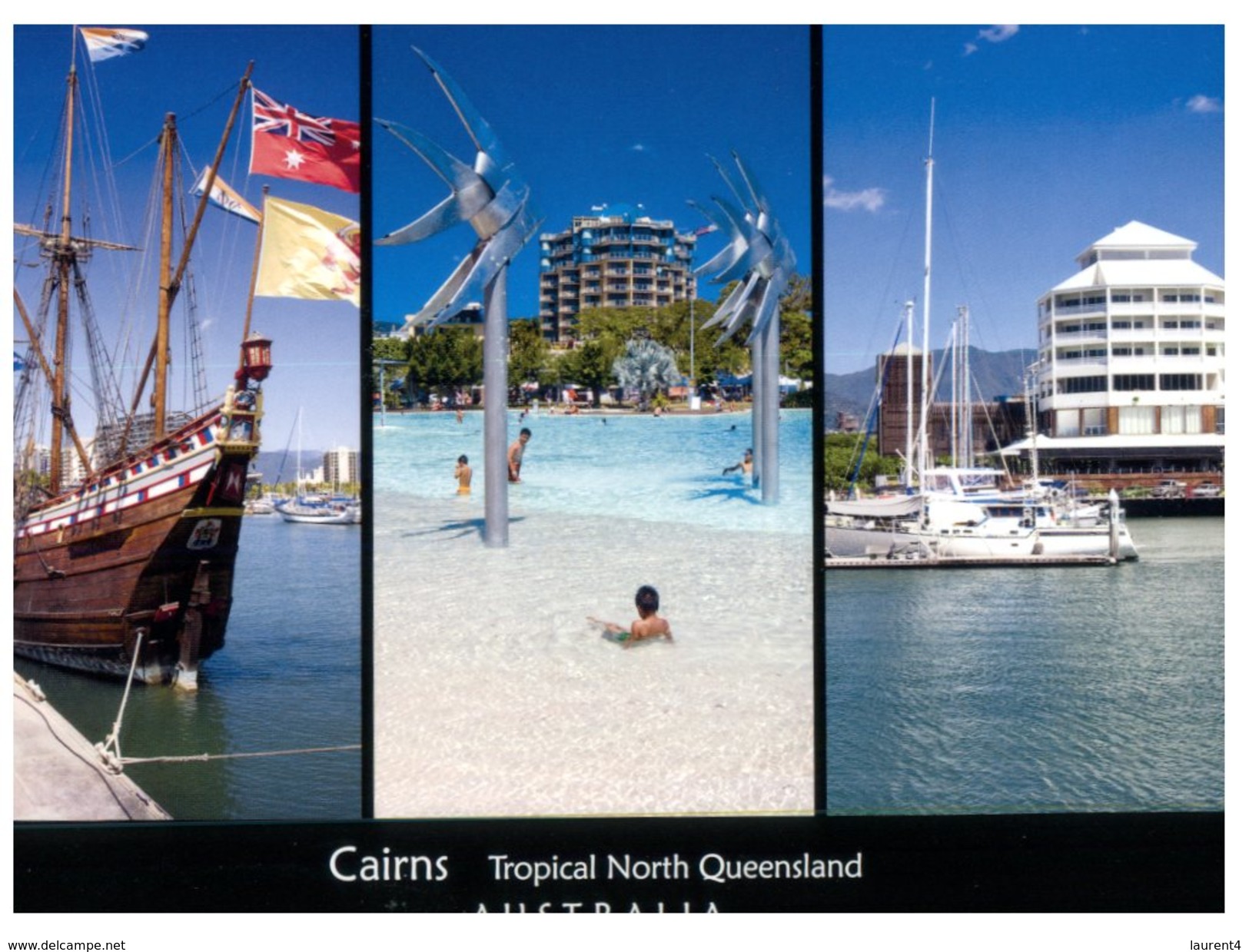 (143)  Australia -  QLD - Cairns With Sailing Ship ? In Port (maybe From India ?)   (with Stamp) - Cairns