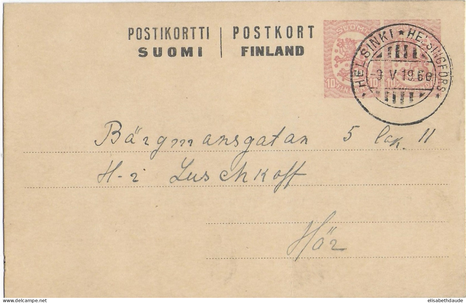 FINLANDE - 1919 - CARTE ENTIER De HELSINKI Avec REPIQUAGE => HÖR - Postal Stationery