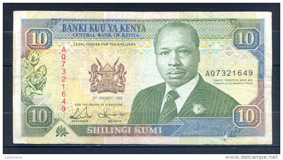 506-Kenya Billet De 10 Shillings 1992 AQ732 - Kenia