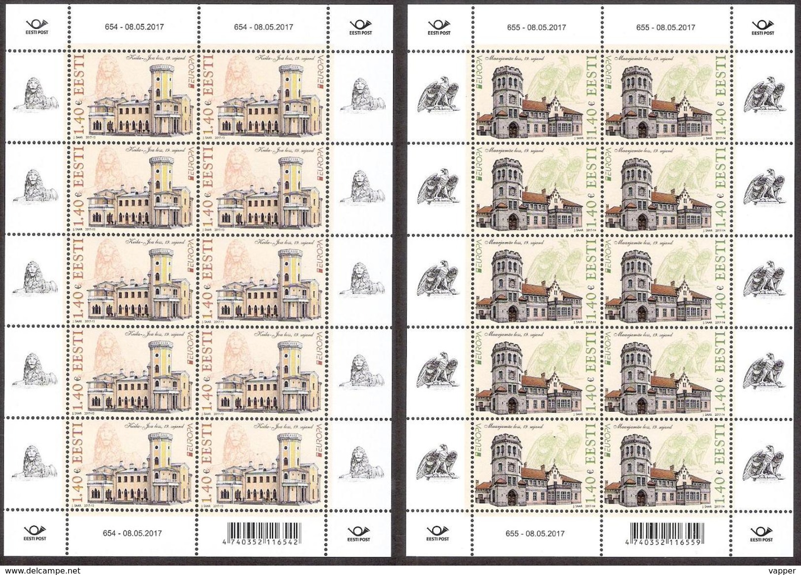 EUROPA - Castles  Estonia 2017 MNH 2 Stamps Sheets Of 10 Mi 890-91 - 2017