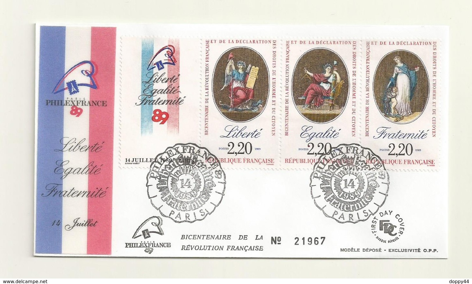 FDC EXPO PHILEXFRANCE  TRYPIQUE BICENTENAIRE REVOLUTION OBLITERATION 14/07/1989 - Franse Revolutie