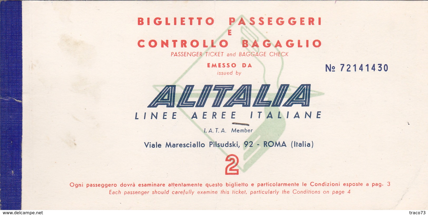 ALITALIA _ 1967 /   Ticket _ Biglietto Aereo ( Palermo - Tunisi AR ) _ Tassa Aeroportuale D'imbarco Da Lire 1000 - Mondo