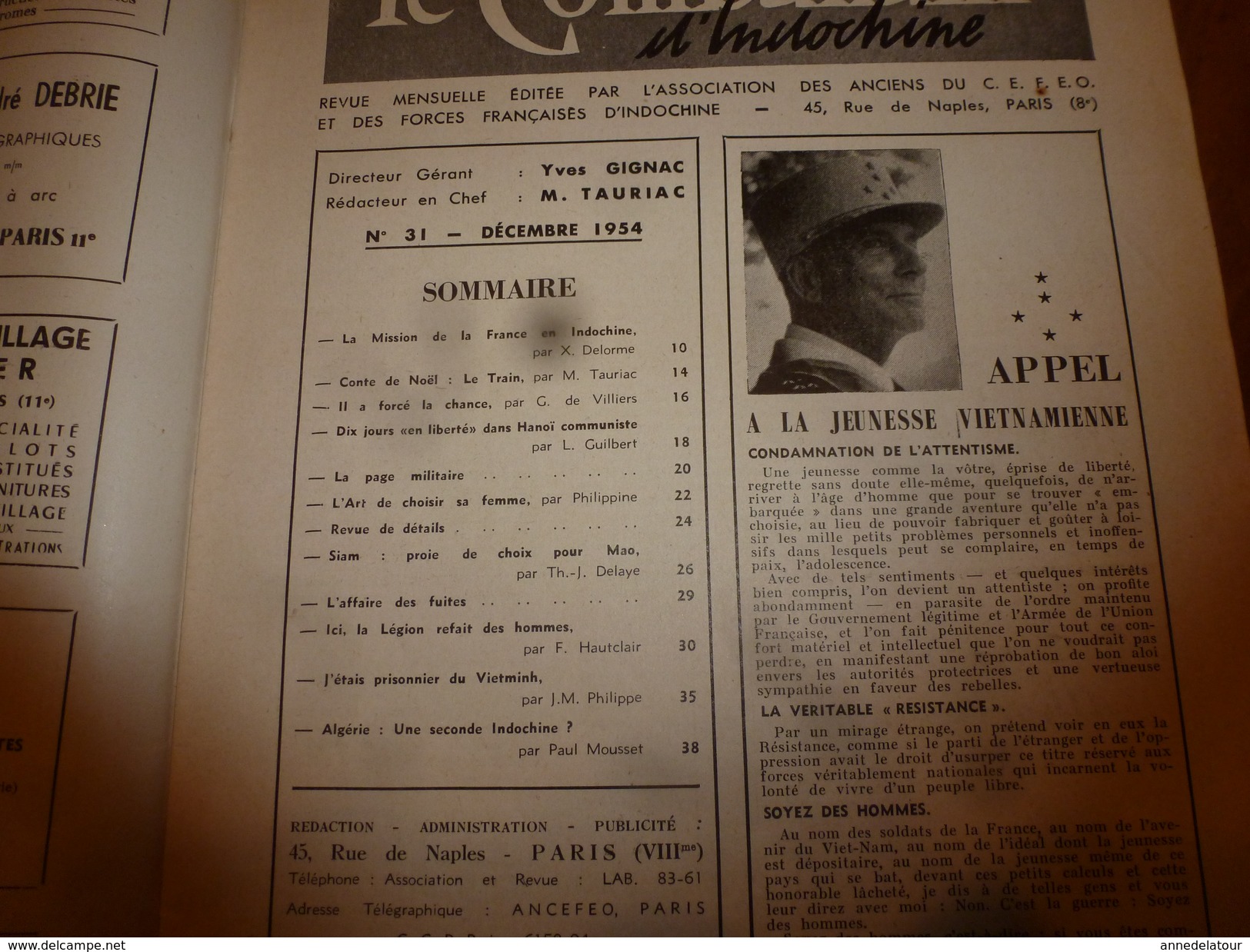 1954 LE COMBATTANT D'INDOCHINE: J'étais Prisonnier Du Vietminh ;Hanoï; Saïgon; Ho Chi Minh; SIAM ;Légion; G. De Villier - Französisch