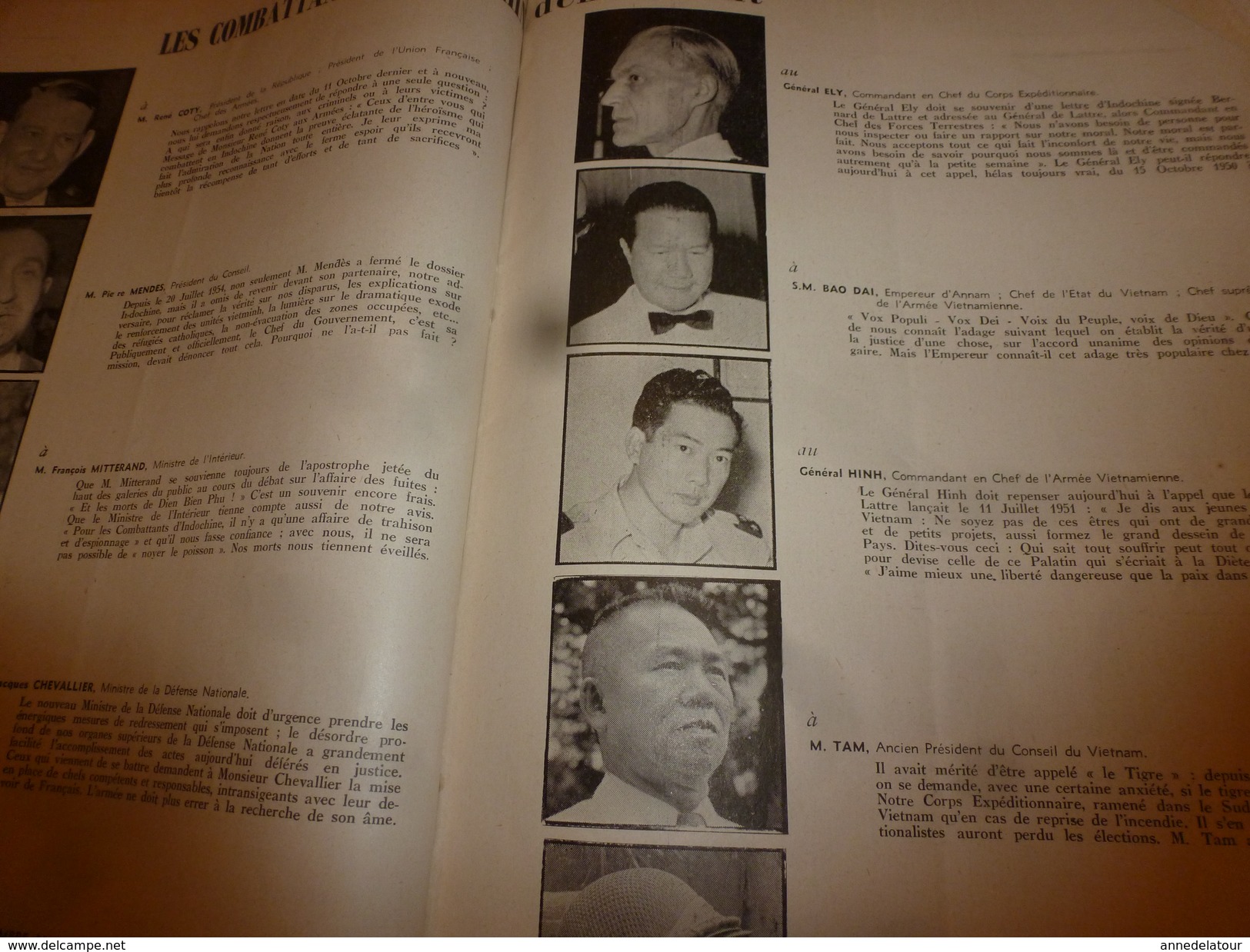 1955 LE COMBATTANT D'INDOCHINE:J'étais prisonnier du Vietminh; Opé. Fellaga de G. de Villiers; Mitterand; Ho Chi Minh