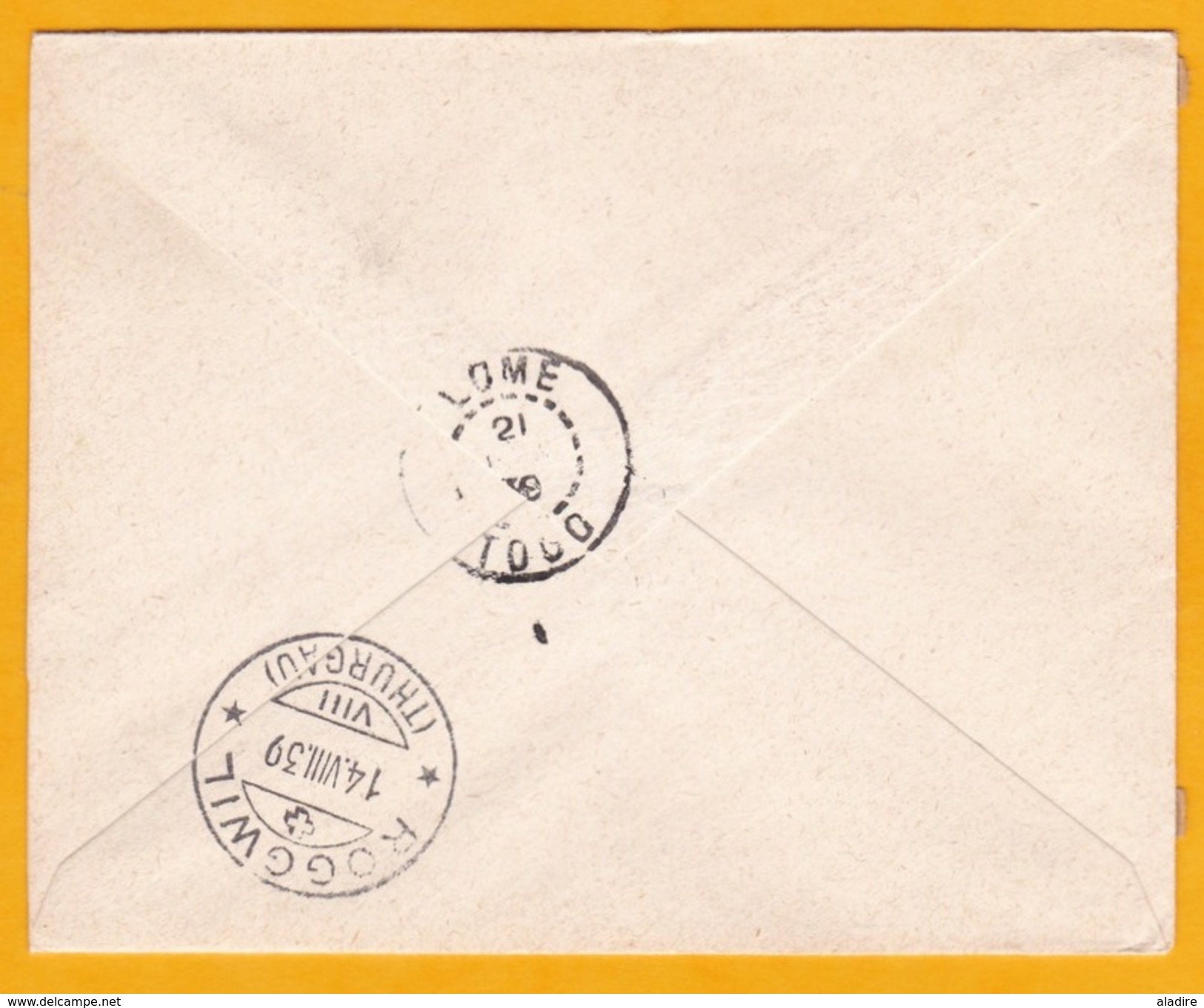 1939 - Enveloppe De Palimé, Togo Vers Roggwil, Suisse - Exposition Internationale New York - Cad  Transit Et Arrivée - 1939 Exposition Internationale De New-York