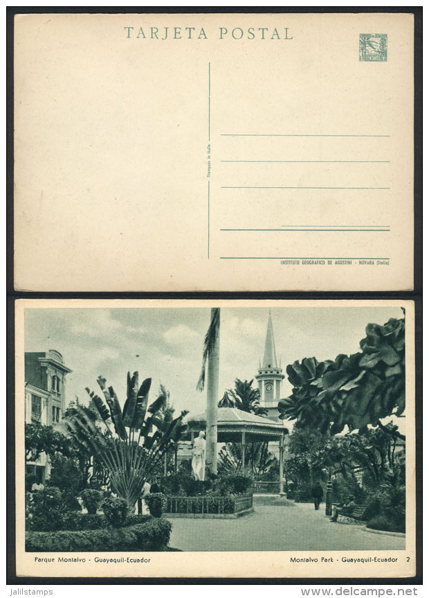 15c. Postal Card (PS) Illustrated On Reverse With View Of Parque Montalvo, Guayaquil, VF Quality! - Ecuador