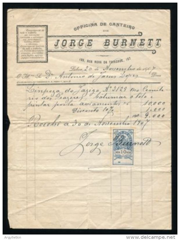 PORTUGAL REVENUE STAMP AND DOCUMENT 1907 - Briefe U. Dokumente