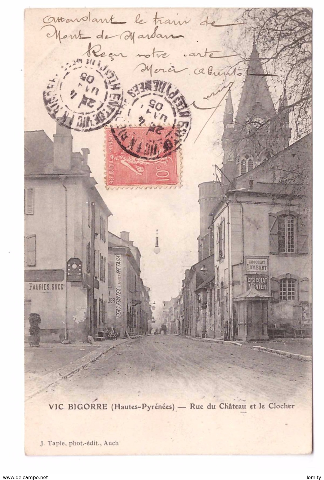 65 Vic Sur Bigorre Rue Du Chateau Et Le Clocher Cpa Edit Lapie Cachet 1905 - Vic Sur Bigorre