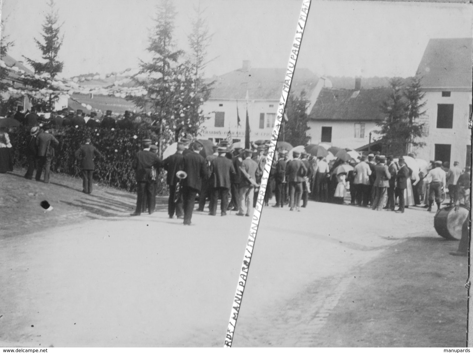 BELGIQUE HALANZY ( AUBANGE ) ??? 4 PHOTOS / 1899 / FESTIVAL / MUSIQUE / HARMONIE / TABAC / MANEGE / EPICERIE ???