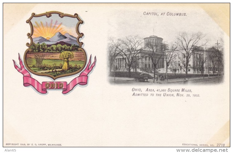 Ohio State Capitol Building, Columbus OH C1900s Vintage Postcard, Paducah KY Clothing Store Message On Back - Columbus